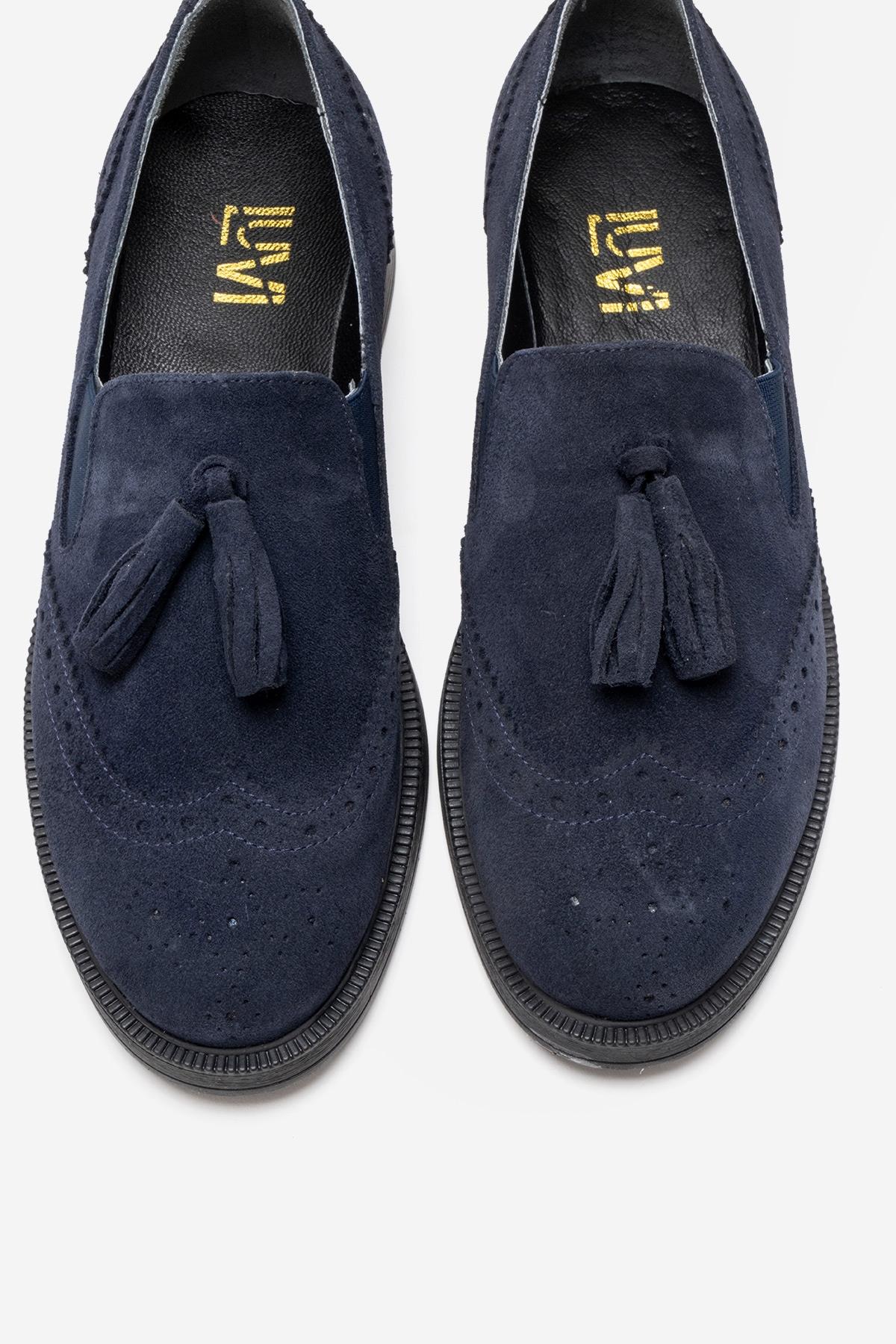 Alex - Mocasines con borlas de ante azul marino (Mujer)
