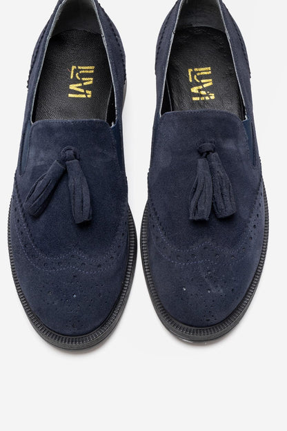 Alex - Mocasines con borlas de ante azul marino (Mujer)