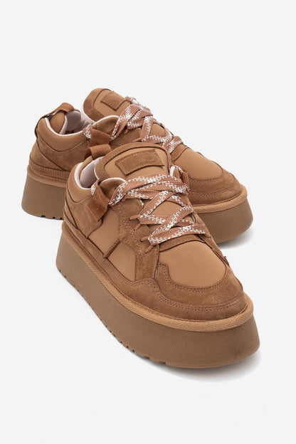 Riven - Zapatilla de plataforma de piel de ante color coñac (mujer)