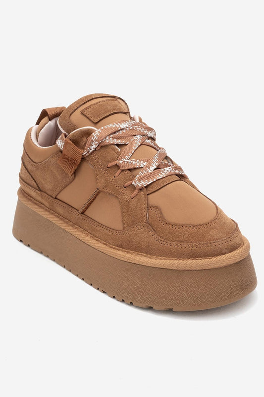 Riven - Zapatilla de plataforma de piel de ante color coñac (mujer)