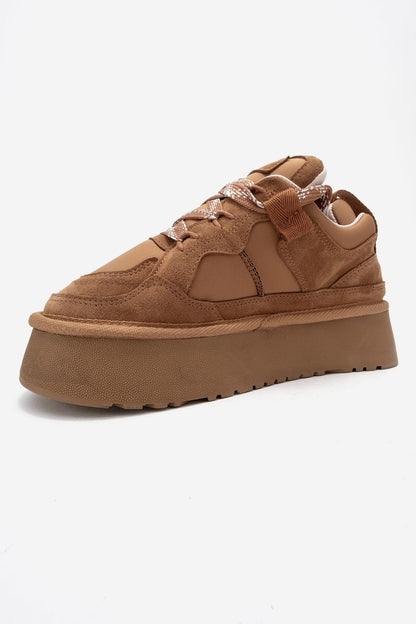 Riven - Zapatilla de plataforma de piel de ante color coñac (mujer)