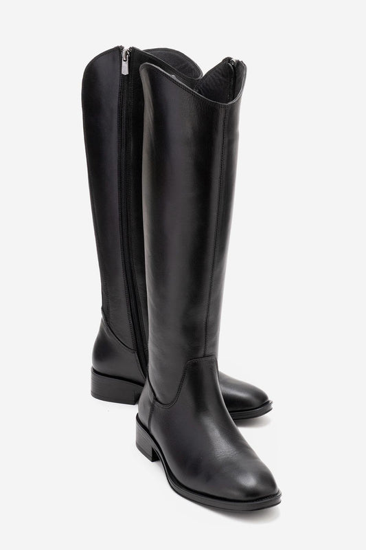 Ruiz - Black Leather Knee High Boot (Women)