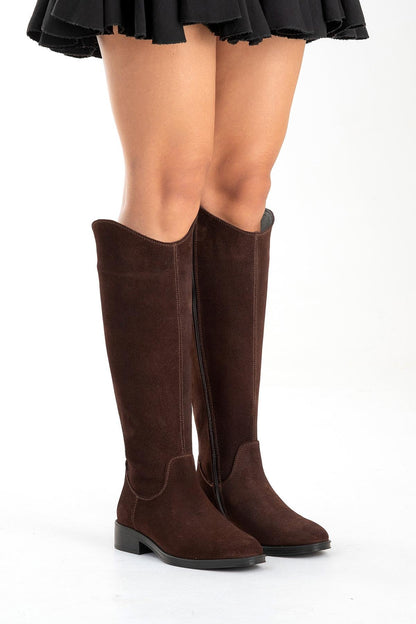 Ruiz - Bota alta de cuero de gamuza marrón (mujer)