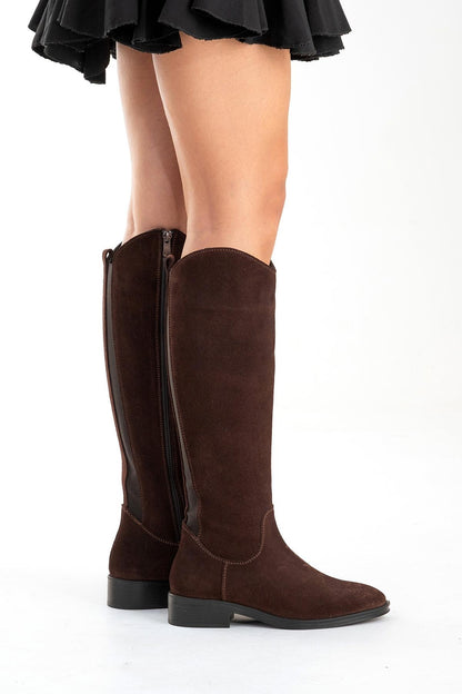 Ruiz - Bota alta de cuero de gamuza marrón (mujer)