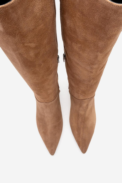 Merla - Bota de tacón de bloque de ante color topo (mujer)