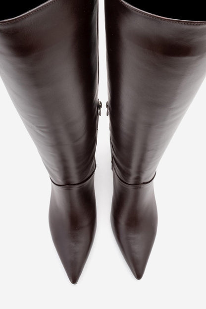 Merla - Bota de tacón cuadrado de cuero marrón (Mujer)