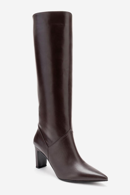 Merla - Bota de tacón cuadrado de cuero marrón (Mujer)