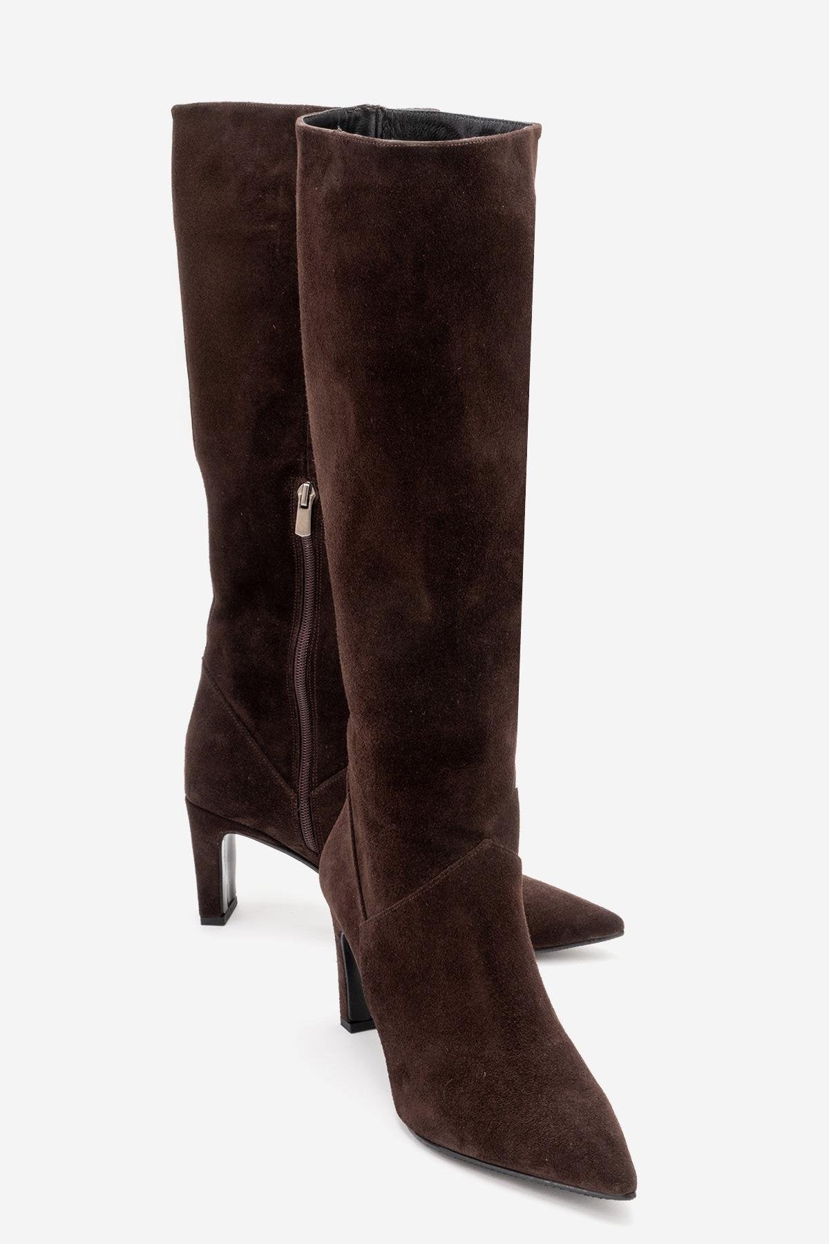 Merla - Brown Suede Leather Block Heel Boot (Women)