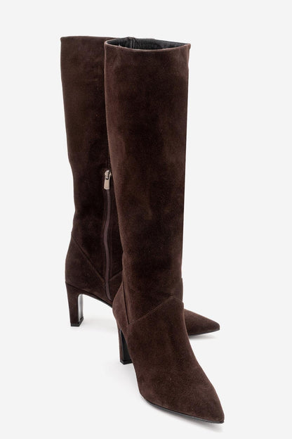 Merla - Brown Suede Leather Block Heel Boot (Women)
