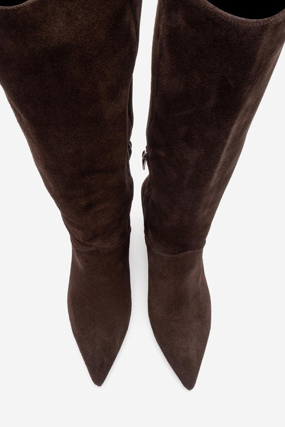Merla - Brown Suede Leather Block Heel Boot (Women)
