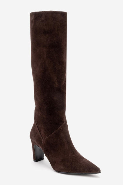 Merla - Brown Suede Leather Block Heel Boot (Women)