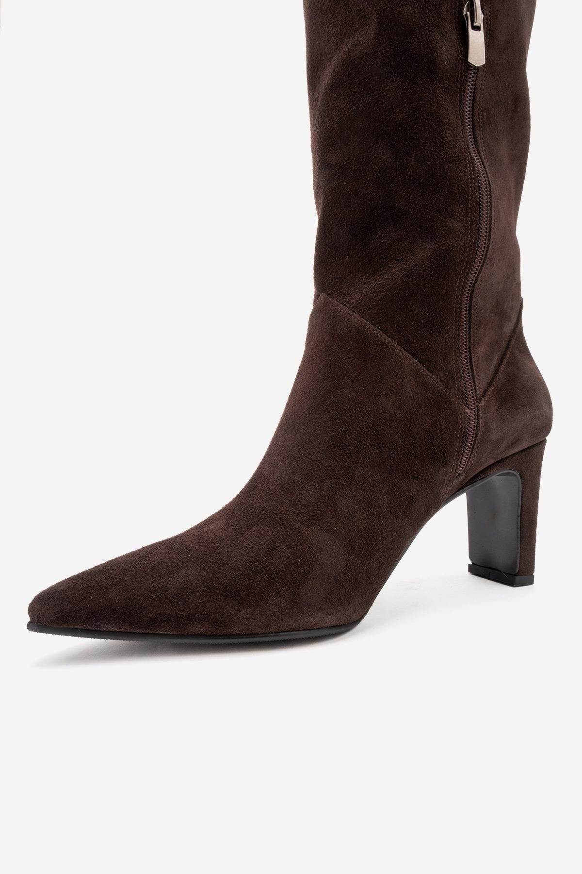 Merla - Brown Suede Leather Block Heel Boot (Women)