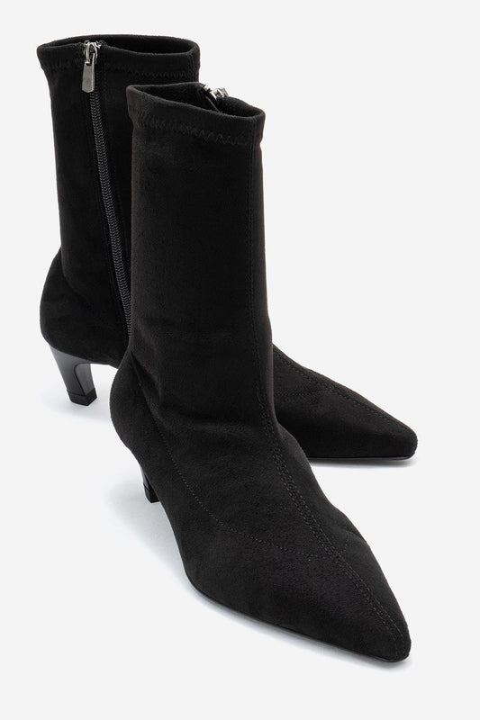 Alora - Black Suede Kitten Heel Boot (Women)