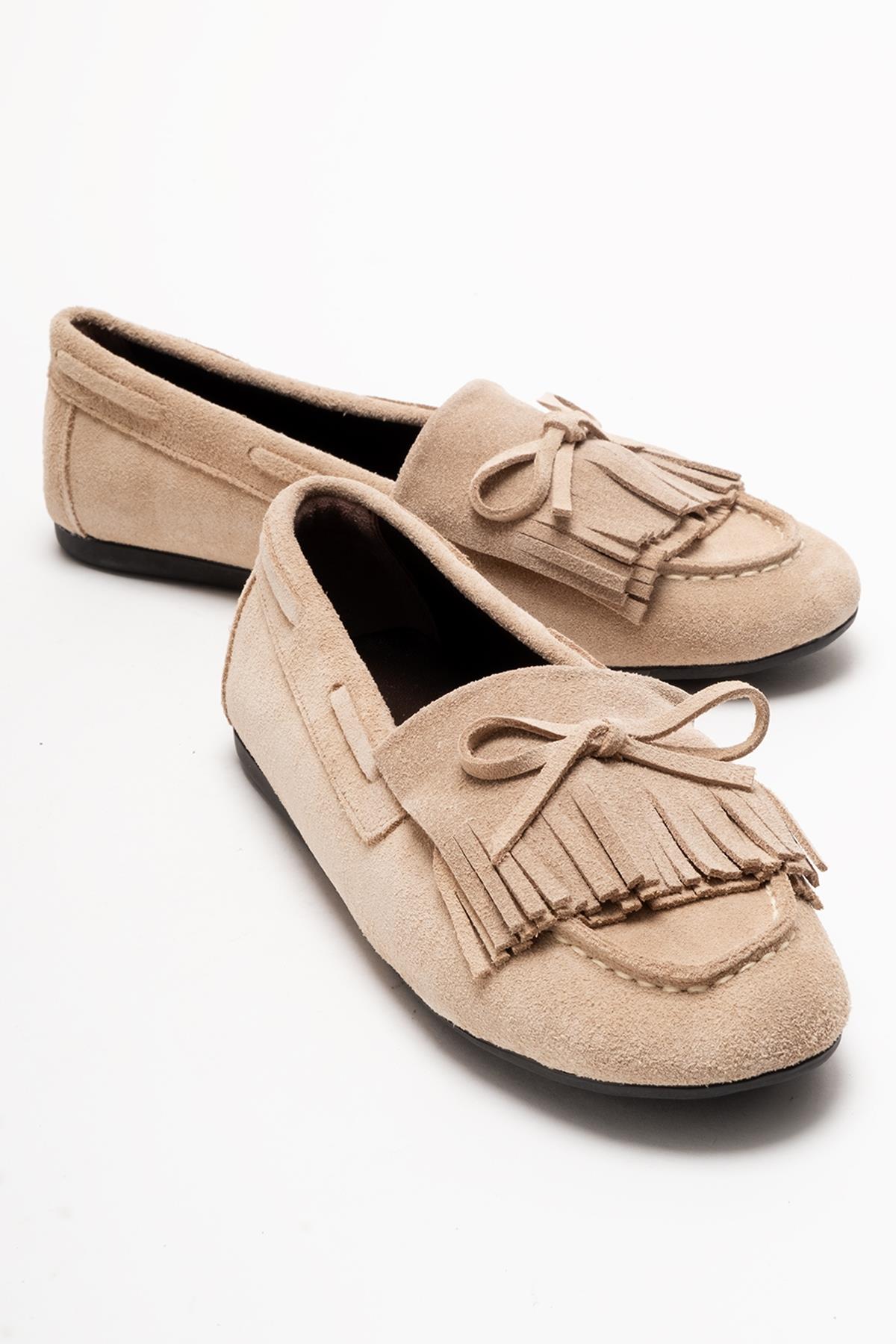 Axeli - Beige Suede Leather Tassel Loafer (Women)