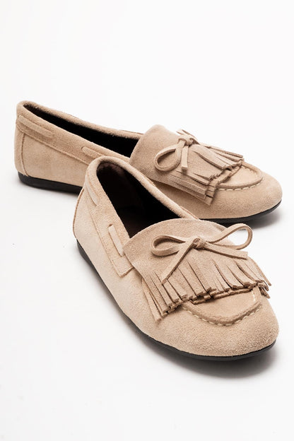 Axeli - Beige Suede Leather Tassel Loafer (Women)