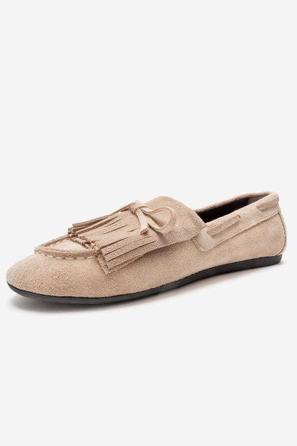 Axeli - Beige Suede Leather Tassel Loafer (Women)