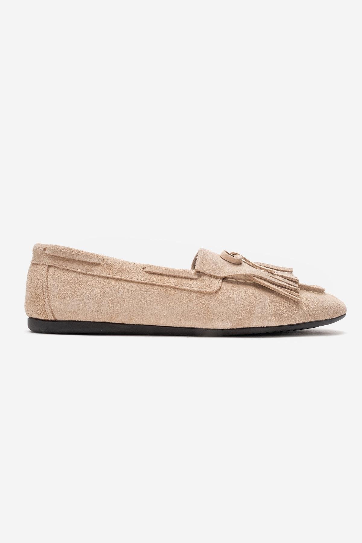 Axeli - Beige Suede Leather Tassel Loafer (Women)