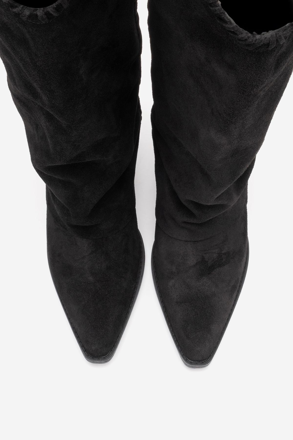 Tyler - Bota Western de Cuero de Ante Negra (Mujer)
