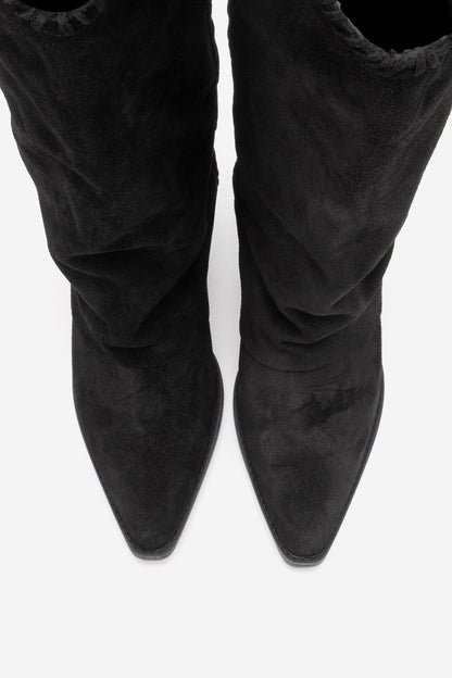 Tyler - Bota Western de Cuero de Ante Negra (Mujer)