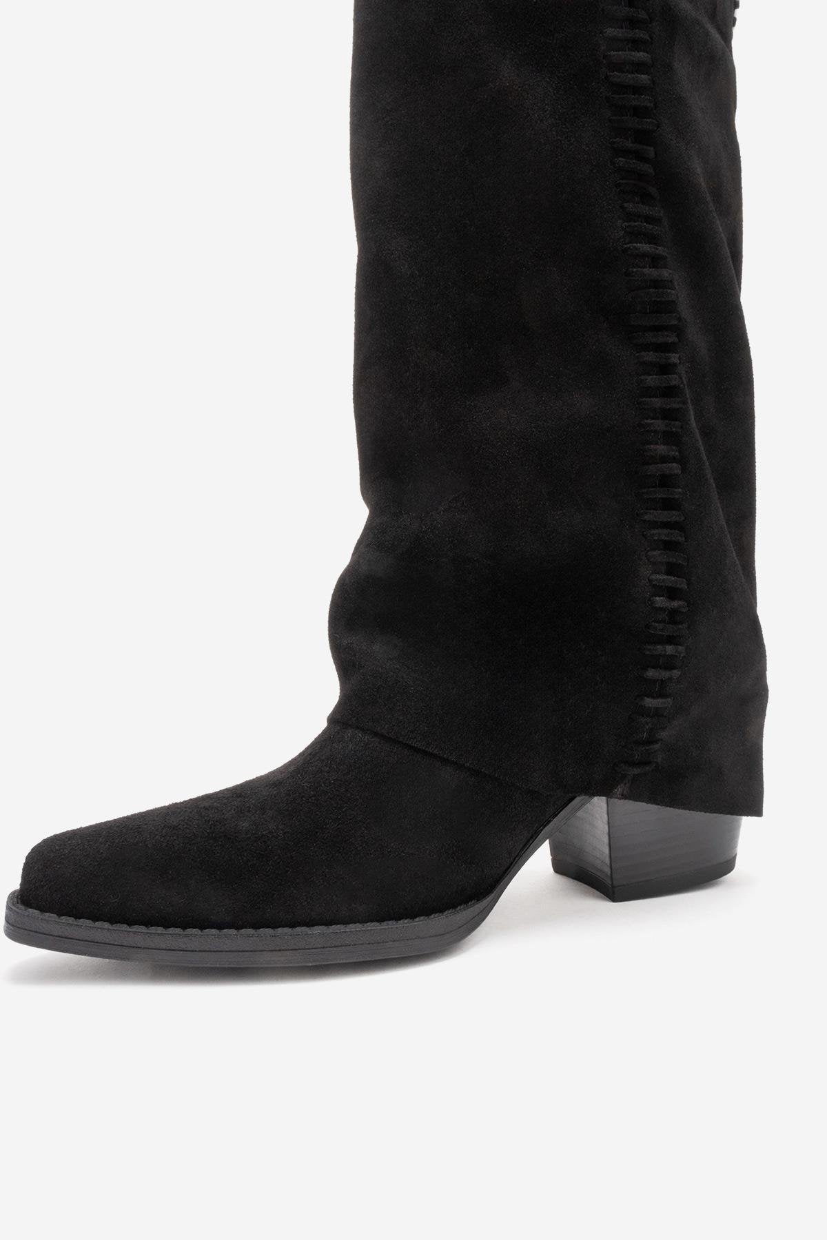Tyler - Bota Western de Cuero de Ante Negra (Mujer)