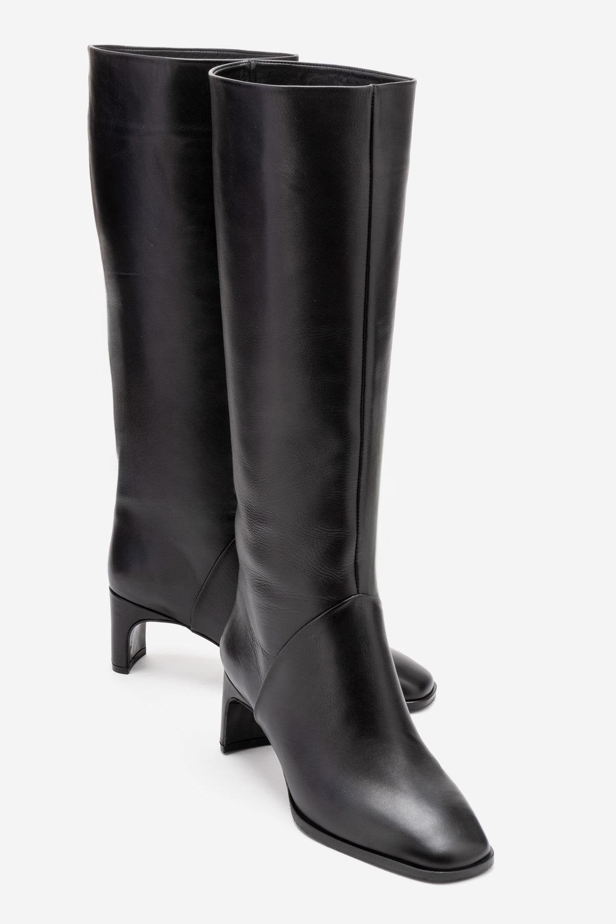 Taly - Botas de tacón cuadrado hasta la rodilla de cuero negro (Mujer)