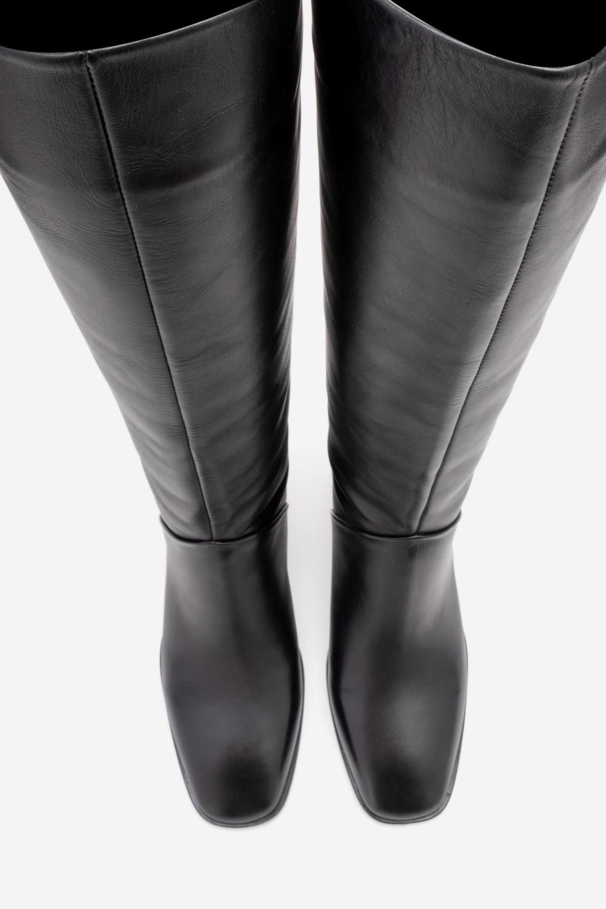 Taly - Botas de tacón cuadrado hasta la rodilla de cuero negro (Mujer)