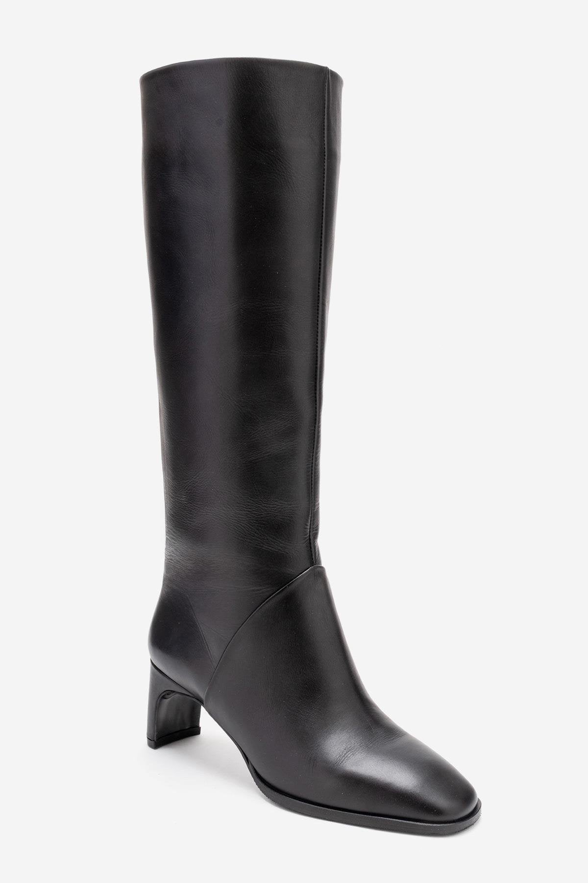 Taly - Botas de tacón cuadrado hasta la rodilla de cuero negro (Mujer)