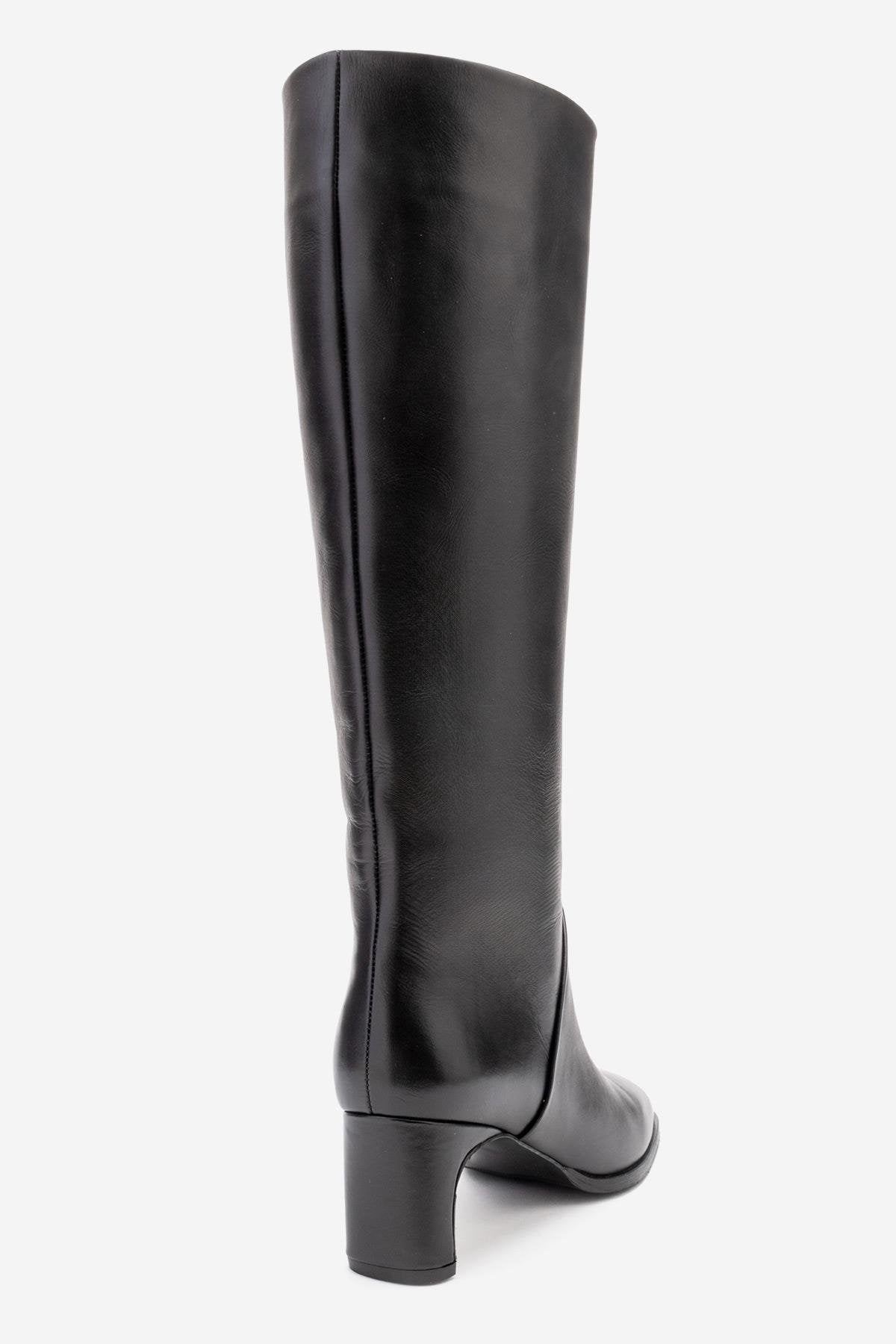 Taly - Botas de tacón cuadrado hasta la rodilla de cuero negro (Mujer)