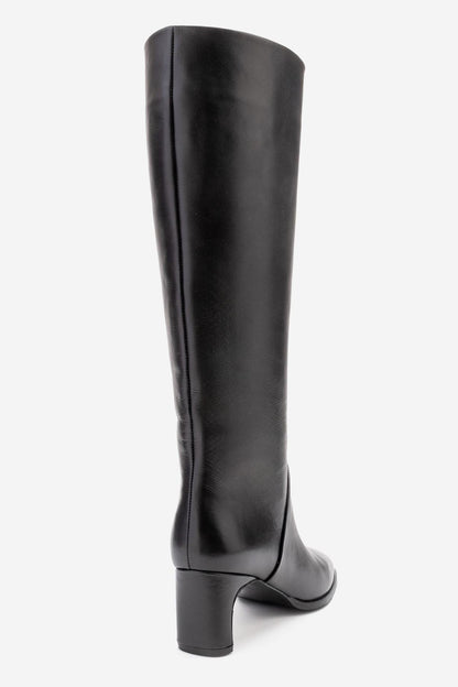Taly - Botas de tacón cuadrado hasta la rodilla de cuero negro (Mujer)
