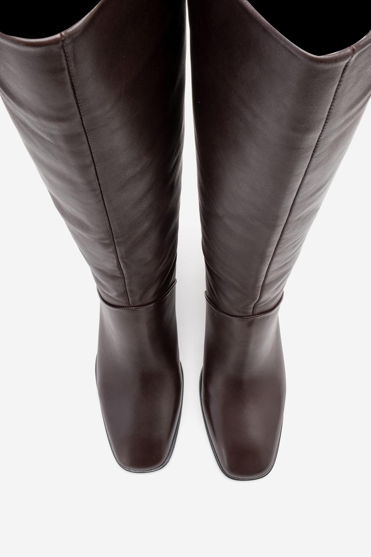 Taly - Botas altas de cuero marrón con tacón de bloque (Mujer)