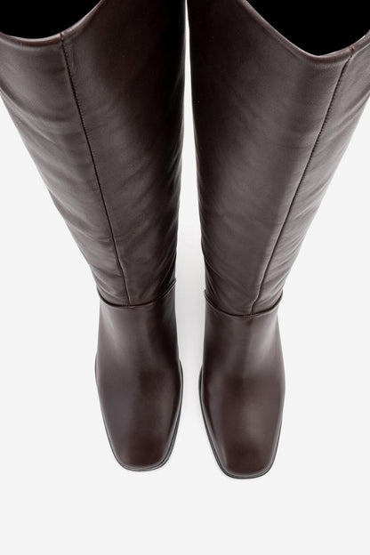 Taly - Botas altas de cuero marrón con tacón de bloque (Mujer)