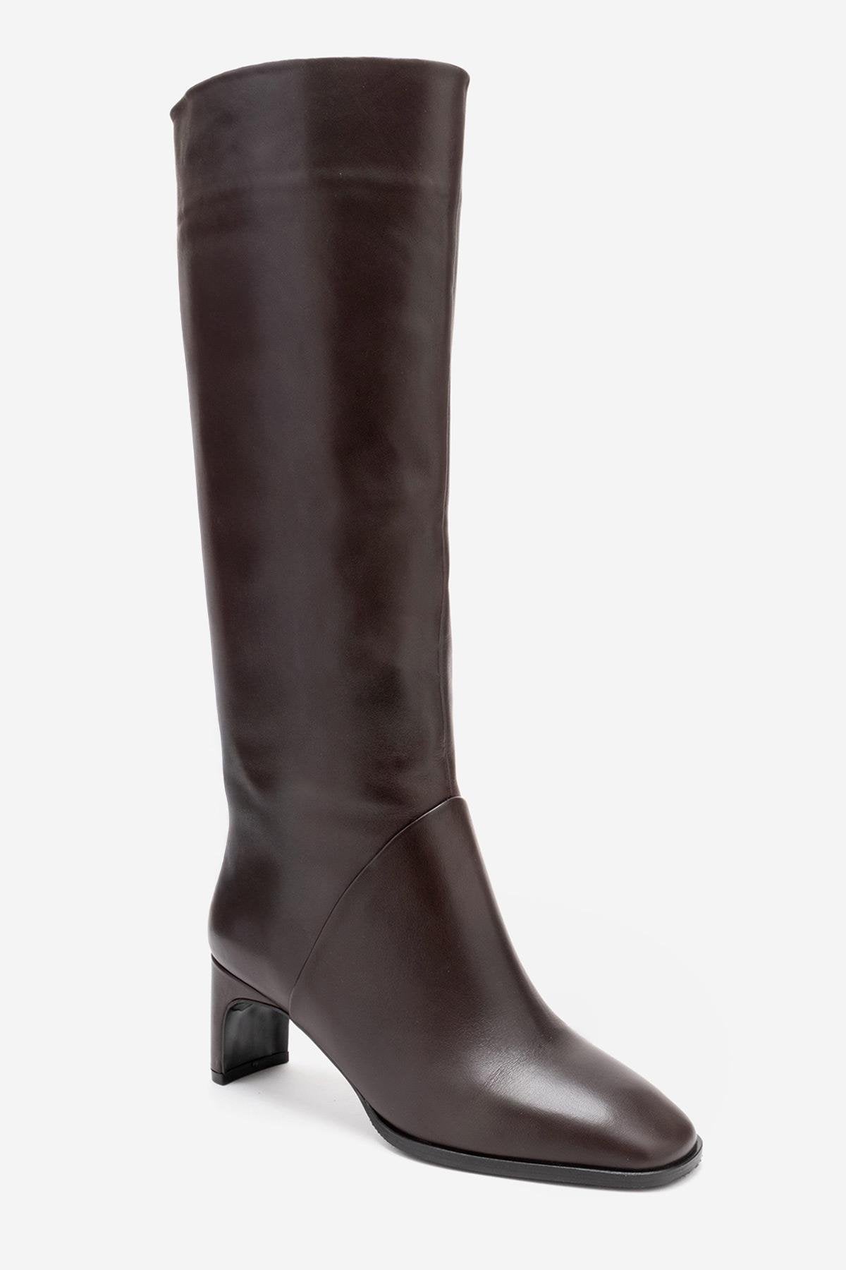 Taly - Botas altas de cuero marrón con tacón de bloque (Mujer)