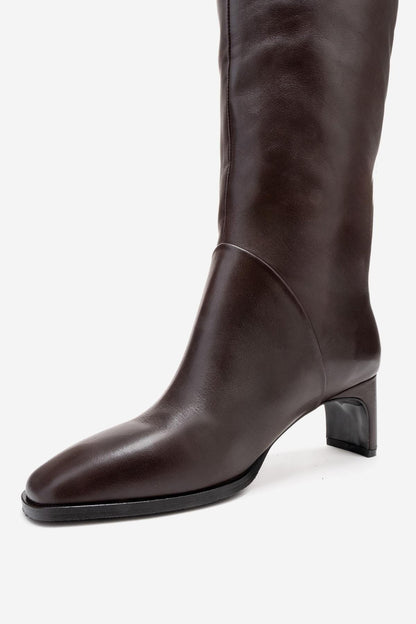 Taly - Botas altas de cuero marrón con tacón de bloque (Mujer)