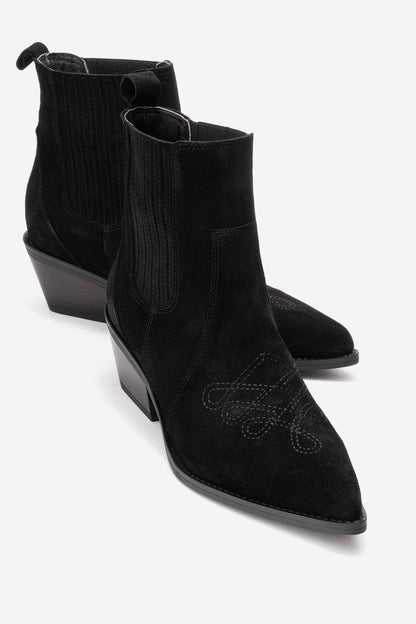 Julieta - Bota vaquera de tacón cuadrado de cuero de ante negro (mujer)