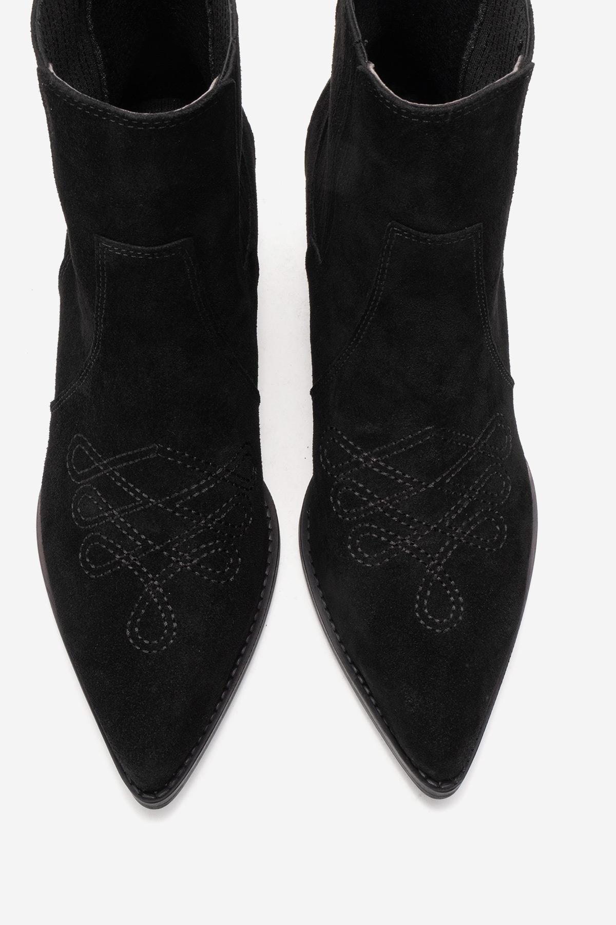 Julieta - Bota vaquera de tacón cuadrado de cuero de ante negro (mujer)