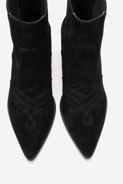 Julieta - Bota vaquera de tacón cuadrado de cuero de ante negro (mujer)