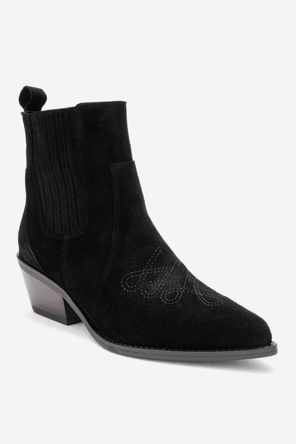 Julieta - Bota vaquera de tacón cuadrado de cuero de ante negro (mujer)