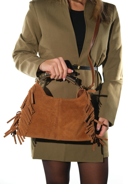 ASTREN - Bolso de hombro de piel de ante color coñac (Mujer)