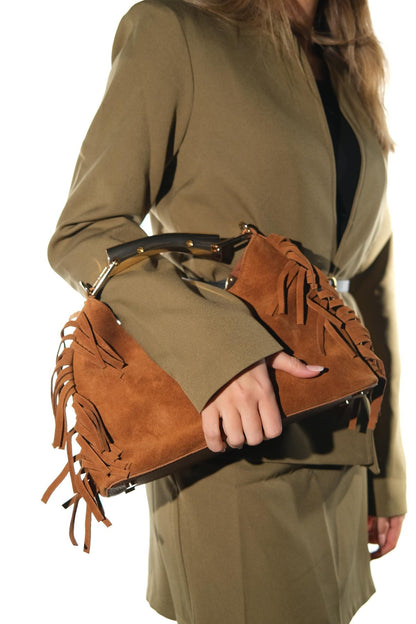 ASTREN - Bolso de hombro de piel de ante color coñac (Mujer)