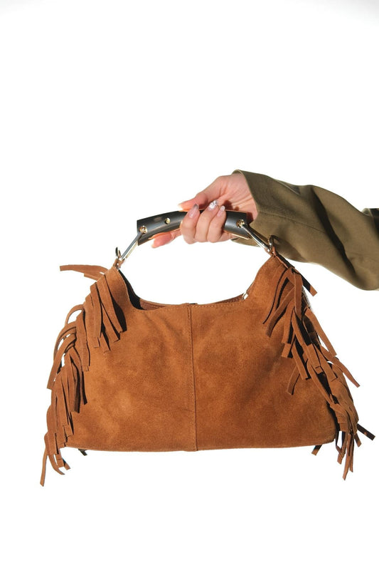 ASTREN - Bolso de hombro de piel de ante color coñac (Mujer)