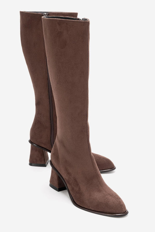 Paradis - Bota alta de ante marrón con tacón de bloque (Mujer)