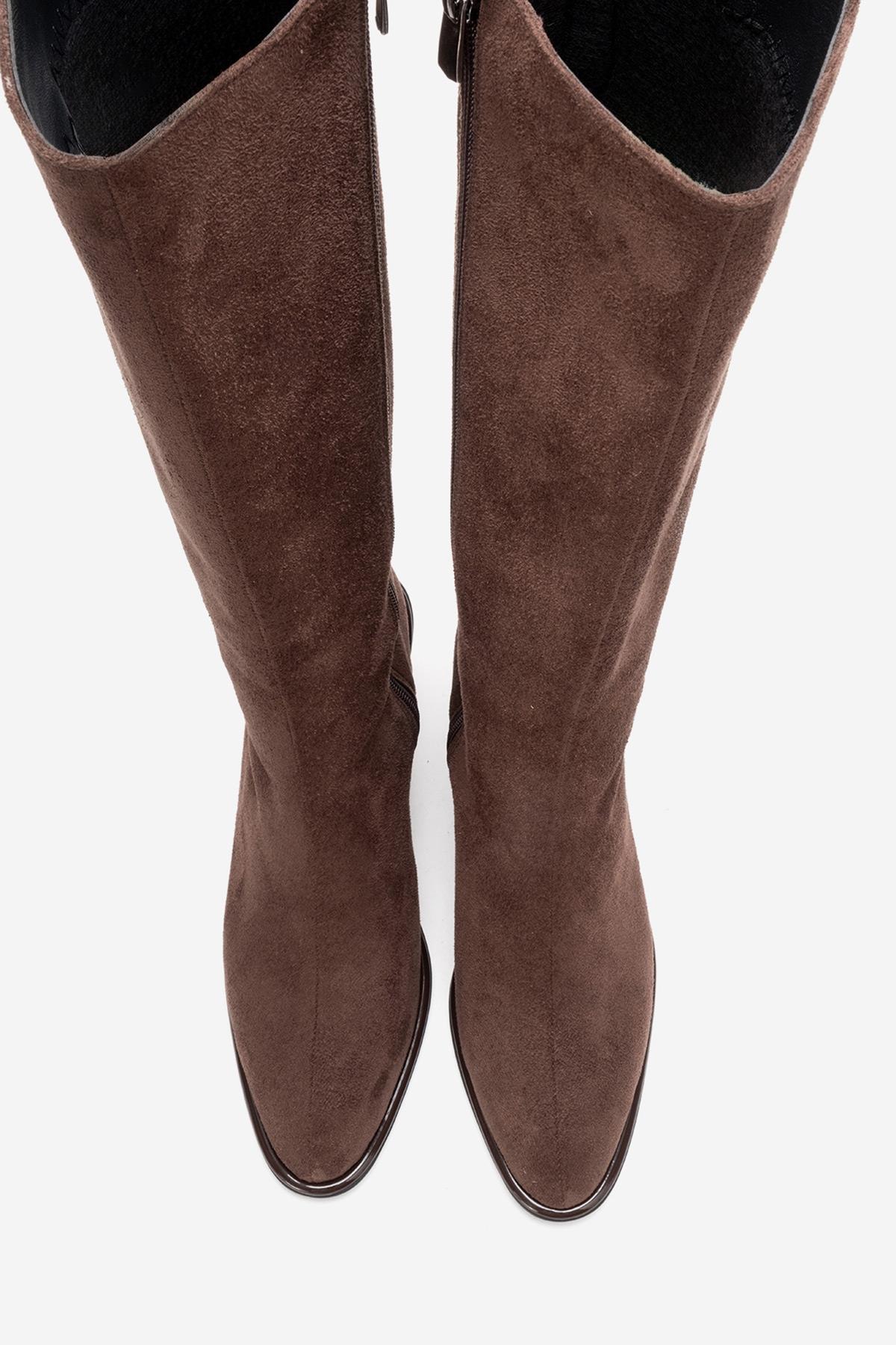 Paradis - Bota alta de ante marrón con tacón de bloque (Mujer)