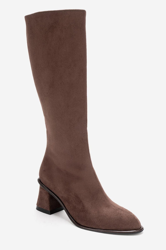 Paradis - Brown Suede Block Heel Knee-High Boot (Women)