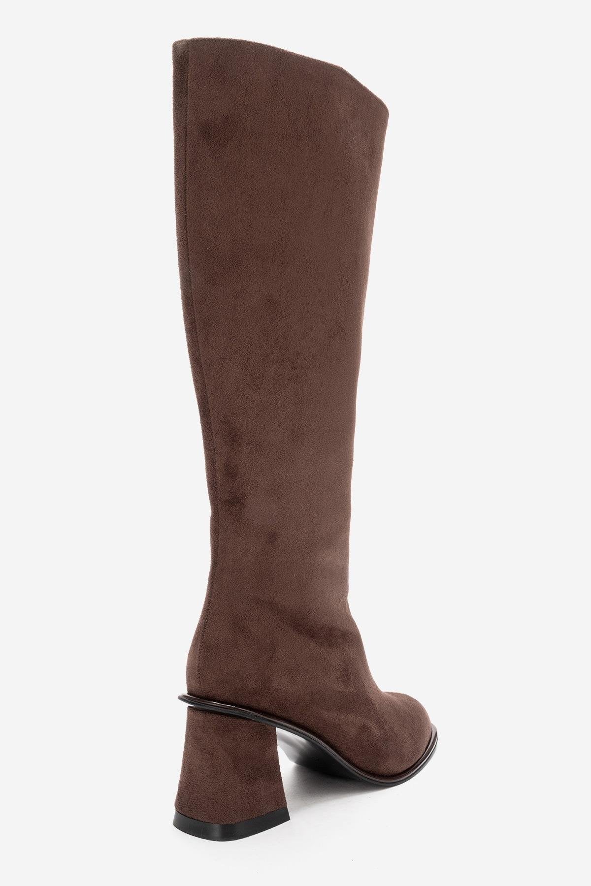 Paradis - Bota alta de ante marrón con tacón de bloque (Mujer)
