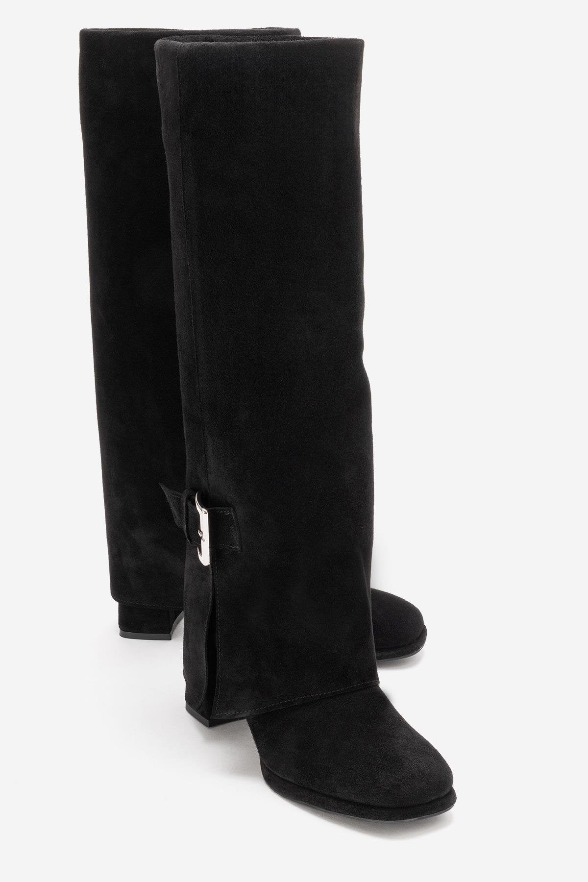 Lojo - Bota de tacón en bloque de cuero de ante negro (Mujer)