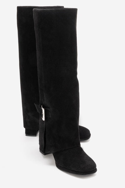 Lojo - Bota de tacón en bloque de cuero de ante negro (Mujer)