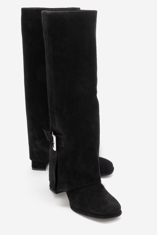 Lojo - Bota de tacón en bloque de cuero de ante negro (Mujer)