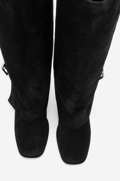 Lojo - Bota de tacón en bloque de cuero de ante negro (Mujer)