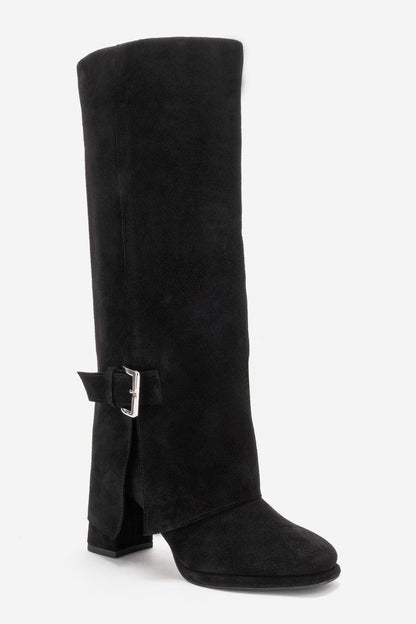 Lojo - Bota de tacón en bloque de cuero de ante negro (Mujer)