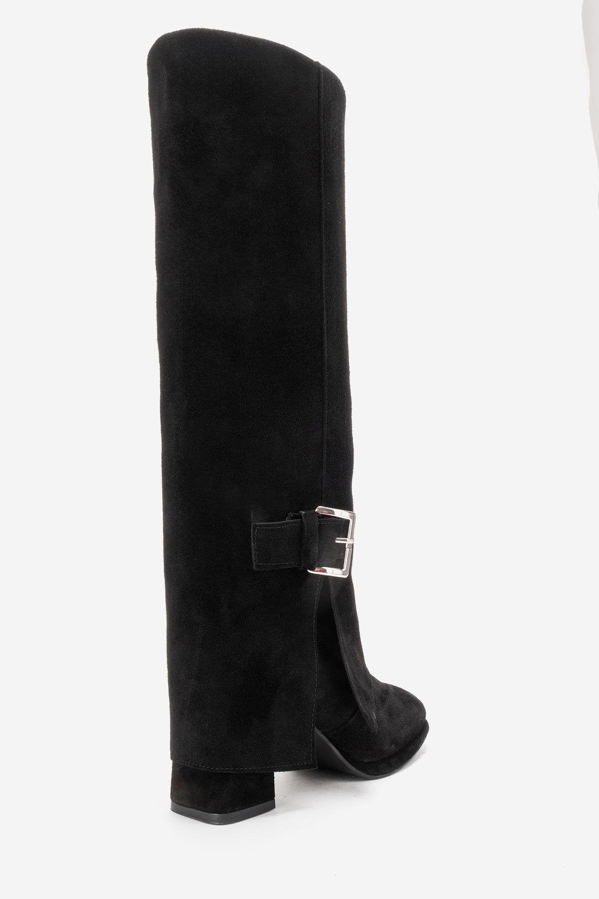 Lojo - Bota de tacón en bloque de cuero de ante negro (Mujer)